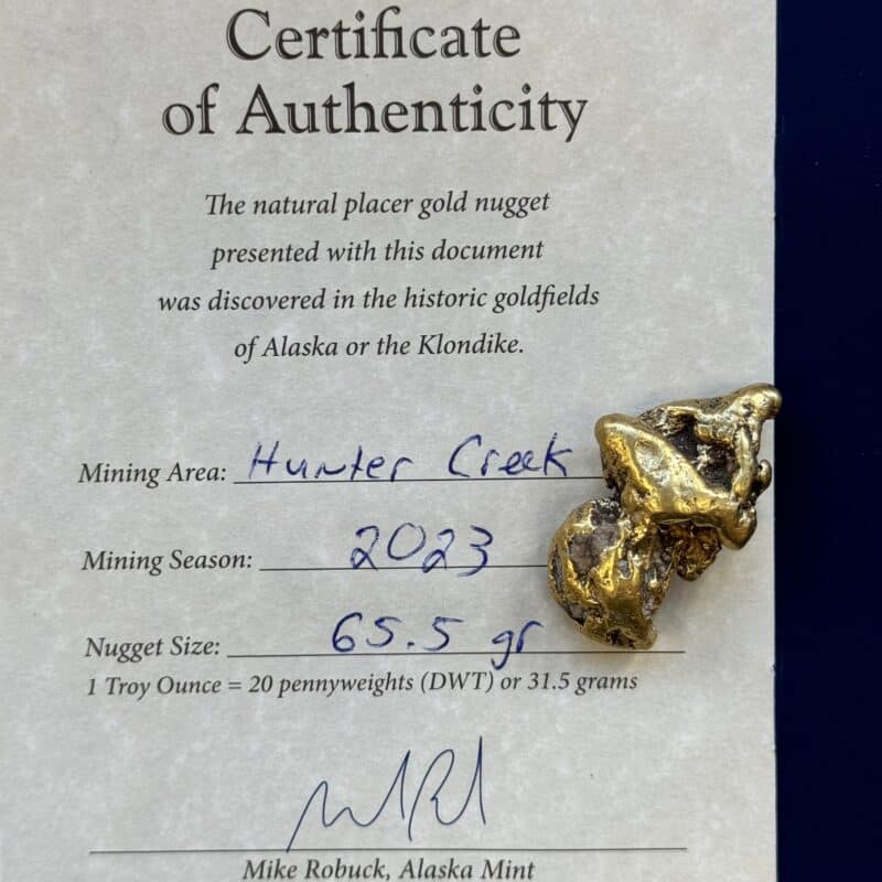 65.5 Gram Natural Gold Nugget, Alaska Mint