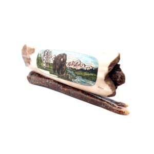Lone Grizzly Bear Scrimshaw Artwork Fossil Ivory, Alaska Mint