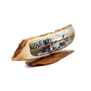 Walking Caribou Scrimshaw Artwork Fossil Ivory, Alaska Mint