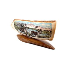 Walking Caribou Scrimshaw Artwork Fossil Ivory, Alaska Mint
