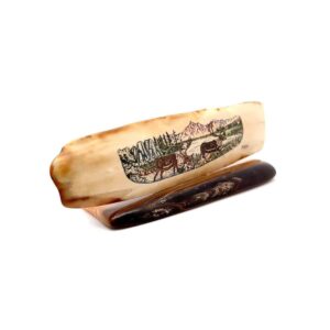 2 Caribou Scrimshaw Artwork Fossil Ivory, Alaska Mint