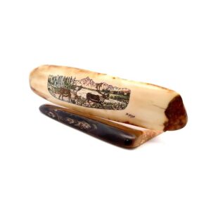 2 Caribou Scrimshaw Artwork Fossil Ivory, Alaska Mint