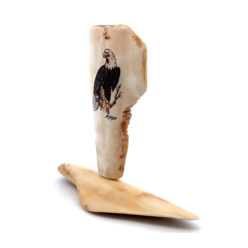 Scrimshaw Artwork Perched Eagle Fossil Ivory, Alaska Mint