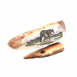 Walking Wolf Scrimshaw Artwork Fossil Ivory, Alaska Mint