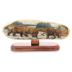 3 Grizzly Scrimshaw Artwork Fossil Ivory, Alaska Mint