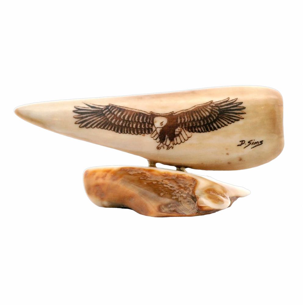 Soaring Eagle Scrimshaw Artwork Fossil Ivory, Alaska Mint