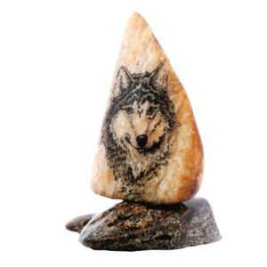 Wolf Head Scrimshaw Artwork Fossil Ivory, Alaska Mint