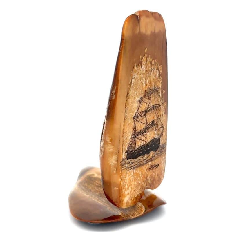 Ship Sailing Scrimshaw Artwork Fossil Ivory, Alaska Mint