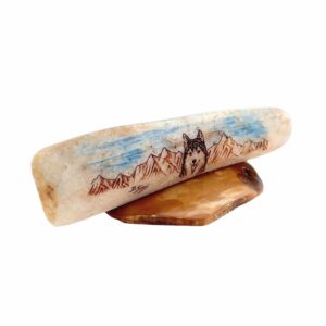 Wolf Landscape Scrimshaw Artwork Fossil Ivory, Alaska Mint