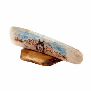 Wolf Landscape Scrimshaw Artwork Fossil Ivory, Alaska Mint