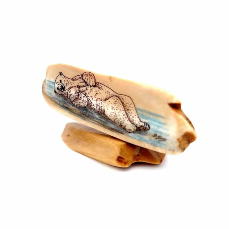 Floating Polar Bear Scrimshaw Artwork Fossil Ivory, Alaska Mint
