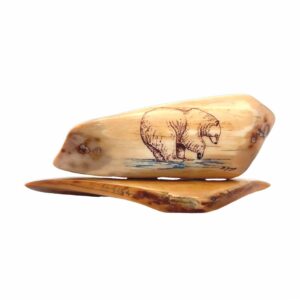 Wading Polar Bear Scrimshaw Artwork Fossil Ivory, Alaska Mint