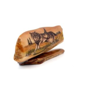 Running Wolf Scrimshaw Artwork Fossil Ivory, Alaska Mint