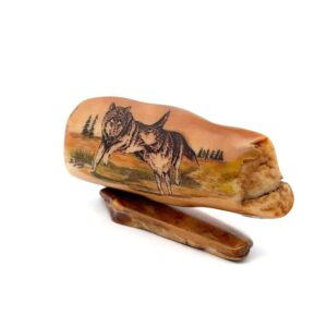 Running Wolf Scrimshaw Artwork Fossil Ivory, Alaska Mint