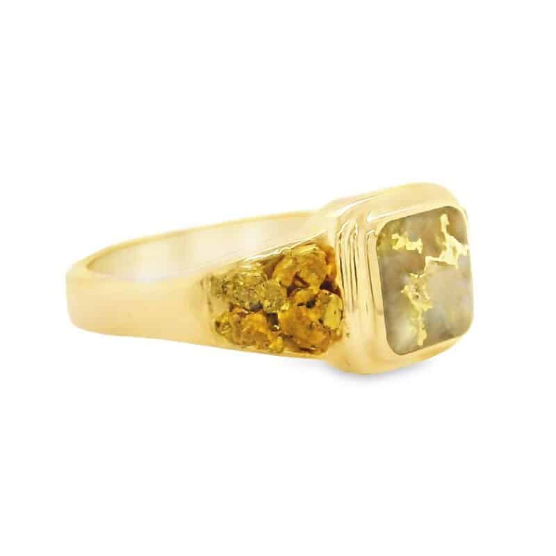 Double Natural Nugget Sides Gold Quartz Ring, Alaska Mint
