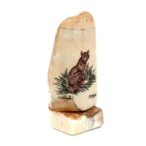 Sitting Fox Scrimshaw Artwork Fossil Ivory, Alaska Mint