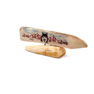 Wolf Landscape Scrimshaw Artwork Fossil Ivory, Alaska Mint