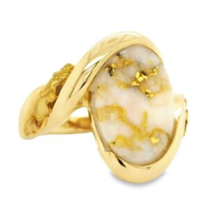 Gold Nugget Oval Gold Quartz Ring, Alaska Mint