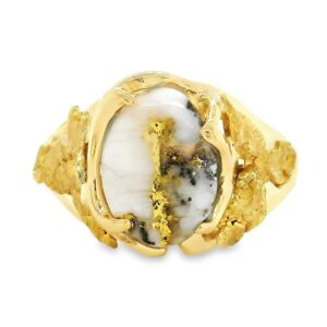 Gold Nugget Round Gold Quartz Ring, Alaska Mint