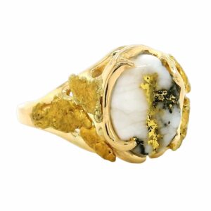 Gold Nugget Round Gold Quartz Ring, Alaska Mint