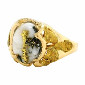 Gold Nugget Round Gold Quartz Ring, Alaska Mint