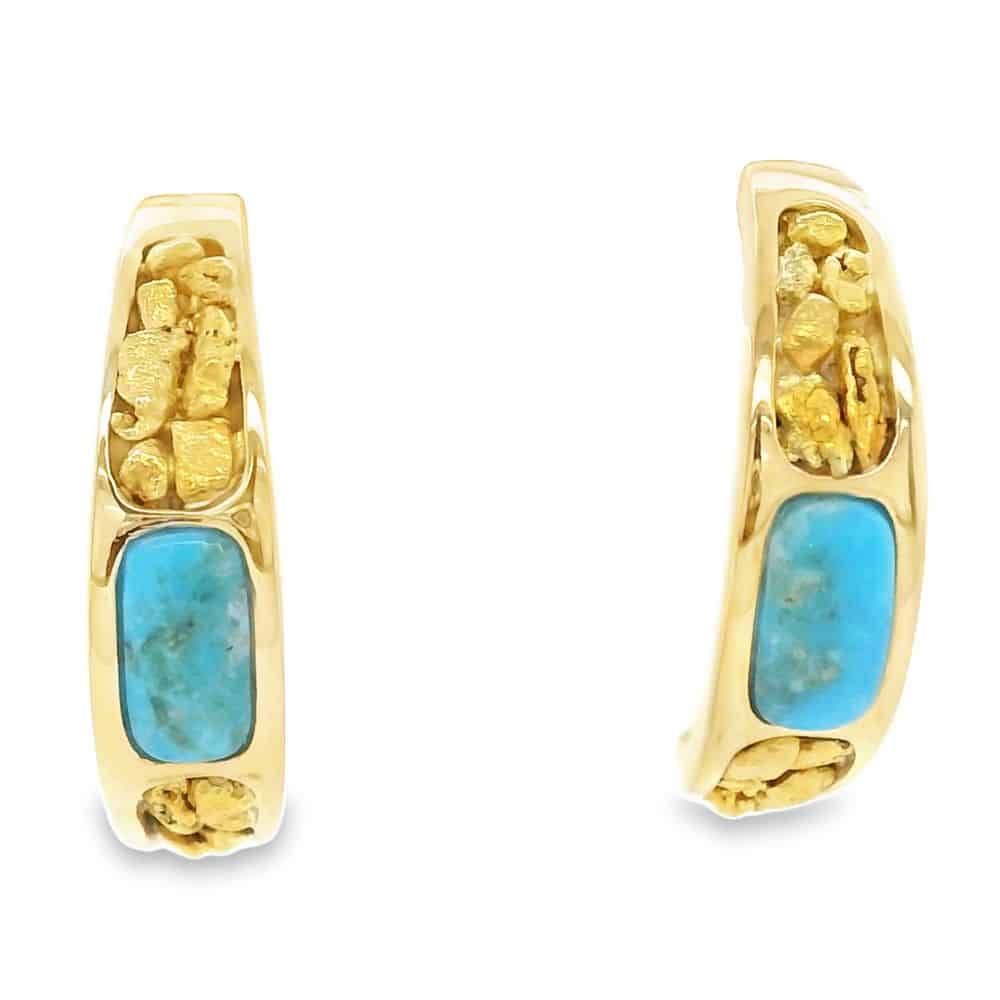 Turquoise Gold Nugget Hoop Earrings, Alaska Mint