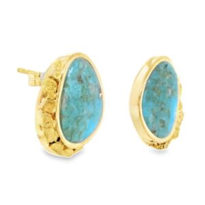 Turquoise Gold Nugget Earrings, Alaska Mint