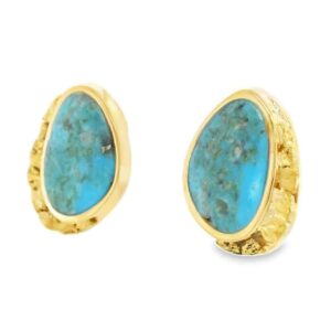 Turquoise Gold Nugget Earrings, Alaska Mint
