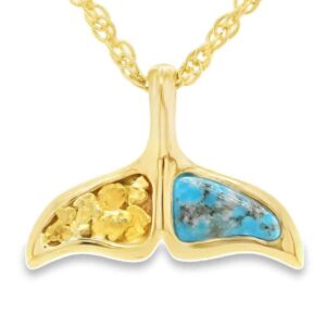 Turquoise Whale Tail Gold Nugget Pendant PAJWT301NT