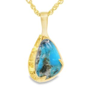 Oblong Turquoise Gold Nugget Pendant, Alaska Mint