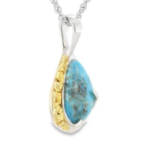 White Gold Turquoise Gold Nugget Pendant, Alaska Mint