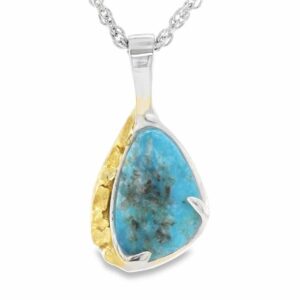 White Gold Turquoise Gold Nugget Pendant, Alaska Mint