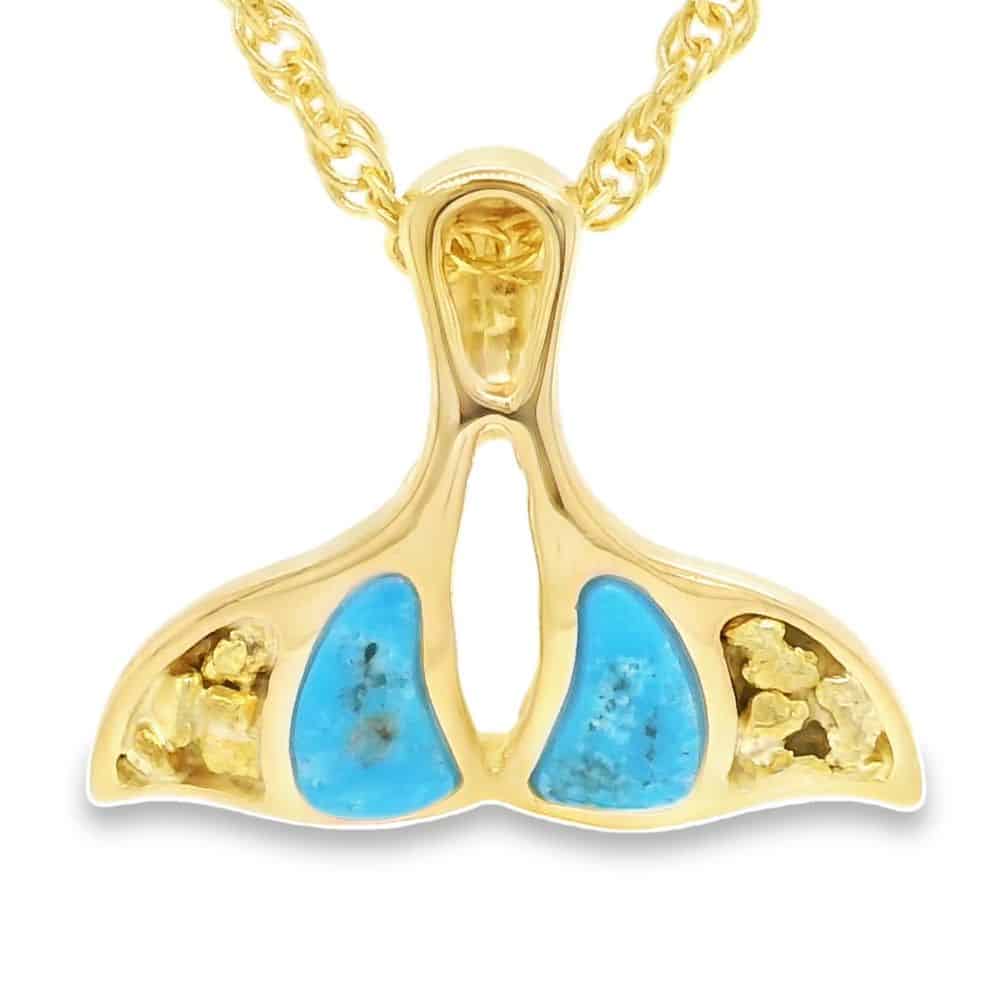 Whale Tail Turquoise Gold Nugget Pendant, Alaska Mint