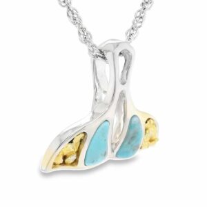 Turquoise Whale Tail Gold Nugget Pendant, Alaska Mint
