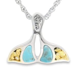 Turquoise Whale Tail Gold Nugget Pendant, Alaska Mint