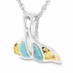 Turquoise Whale Tail Gold Nugget Pendant, Alaska Mint