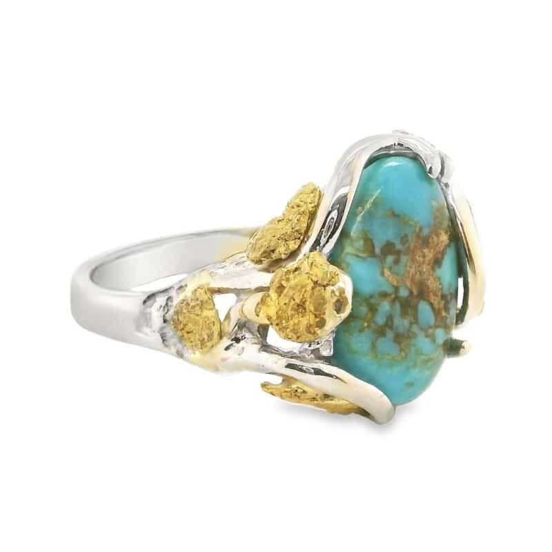 Turquoise White Gold Gold Nugget Ring, Alaska Mint