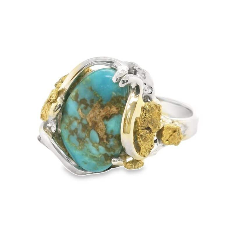Turquoise White Gold Gold Nugget Ring, Alaska Mint