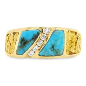 Diamond Turquoise Gold Nugget Ring, Alaska Mint