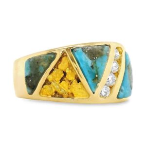 Diamond Turquoise Gold Nugget Gold Ring, Alaska Mint