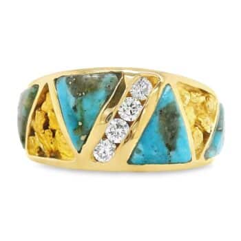 Diamond Turquoise Gold Nugget Gold Ring, Alaska Mint