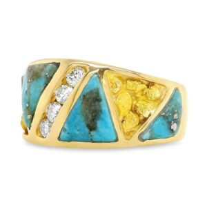 Diamond Turquoise Gold Nugget Gold Ring, Alaska Mint
