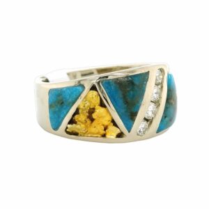 Diamond Turquoise Gold Nugget White Gold Ring, Alaska Mint