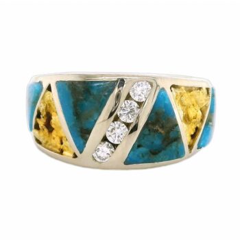 Diamond Turquoise Gold Nugget White Gold Ring, Alaska Mint