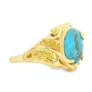Turquoise Gold Nugget Gold Ring, Alaska Mint