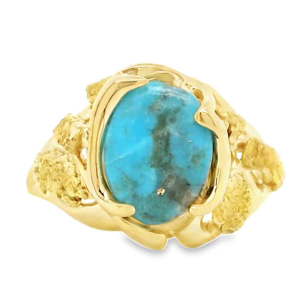 Turquoise Gold Nugget Gold Ring, Alaska Mint