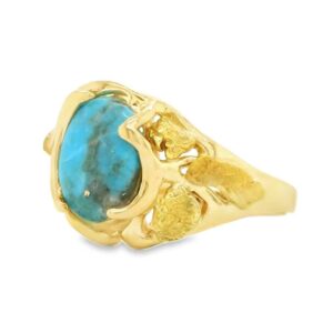 Turquoise Gold Nugget Gold Ring, Alaska Mint