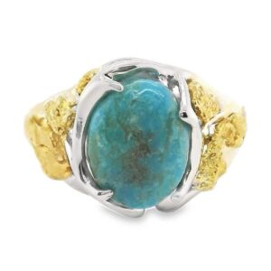 Turquoise Gold Nugget White Gold Ring, Alaska Mint