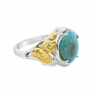 Turquoise Gold Nugget White Gold Ring, Alaska Mint