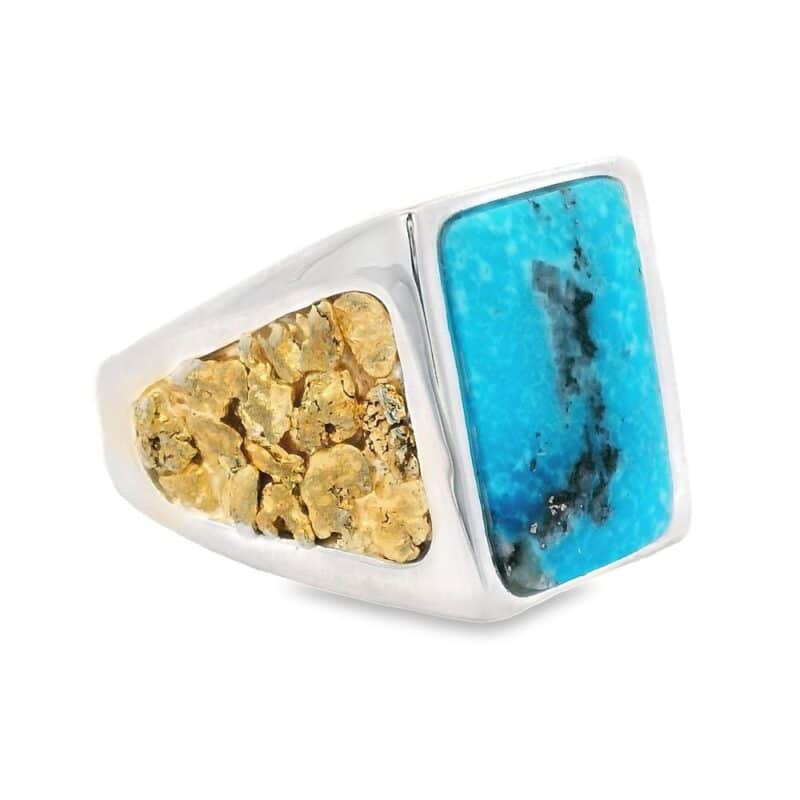 Rectangle Turquoise Gold Nugget Ring, Alaska Mint